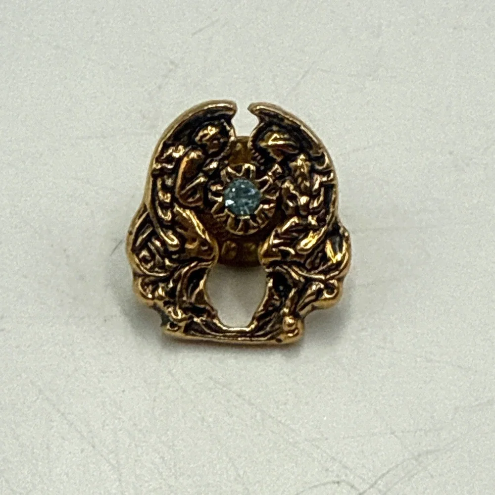 Vintage Chicos Gold Tone Angel Figure Rhinestone Lapel‎ Pin Signed Accessory